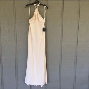 Ieena For Mac Duggal Rhinestone Halter Neckline Column Gown In Porcelain Size 2